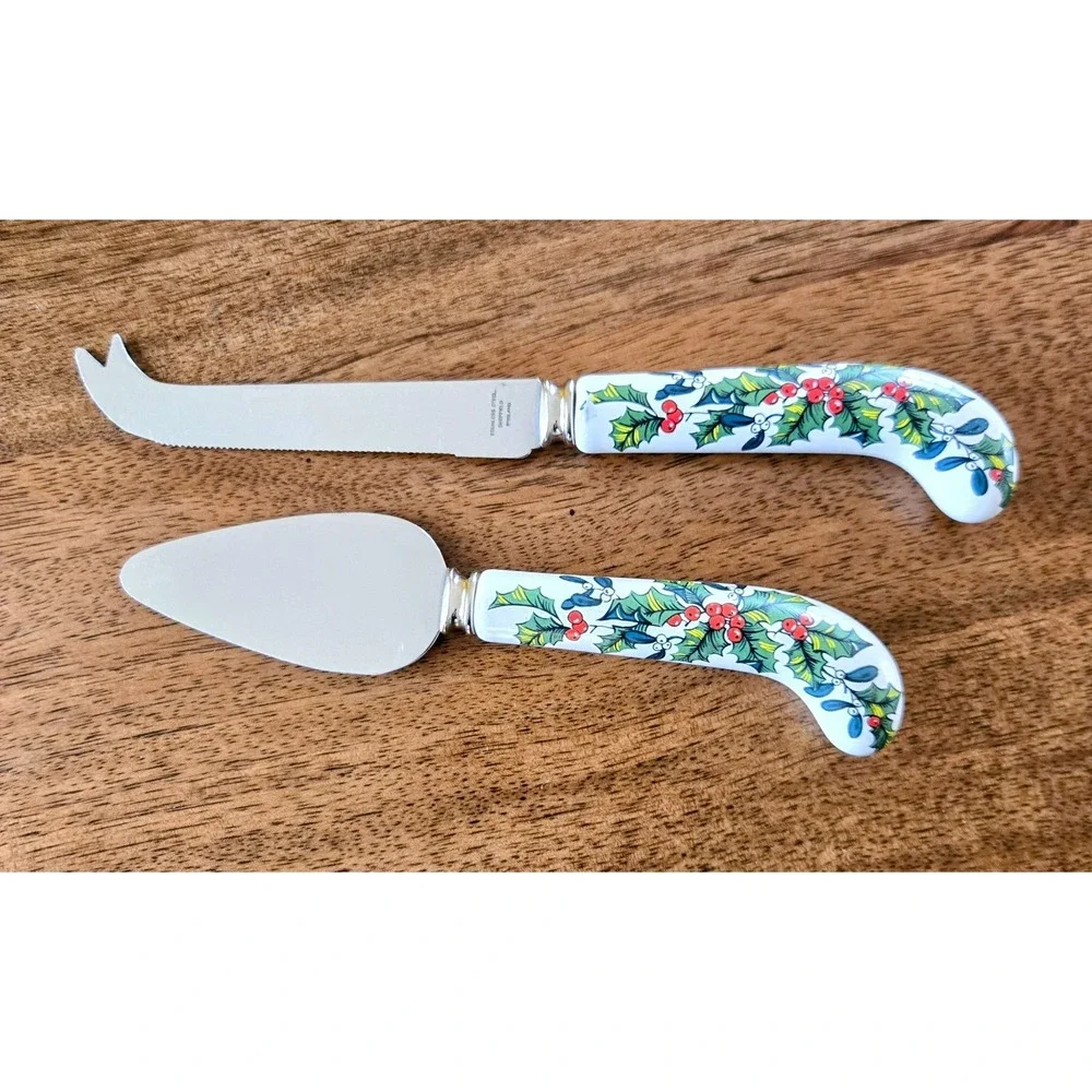 VTG Sheffield England Christmas Holly Berries Stainless Steel Cheese Knife Set